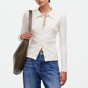 Madewell Snap-Front Cardigan Top Winter White Size Medium NWT